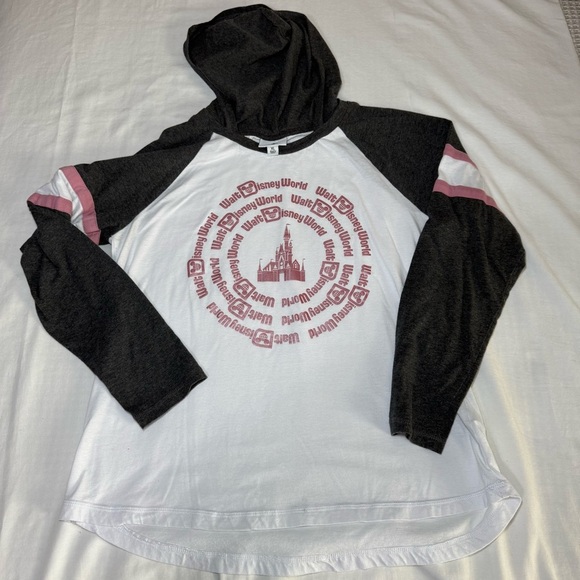 Walt Disney World Pink Gray Ragland Hoodie Shirt  XL Mickey Mouse Lightweight - Picture 1 of 8
